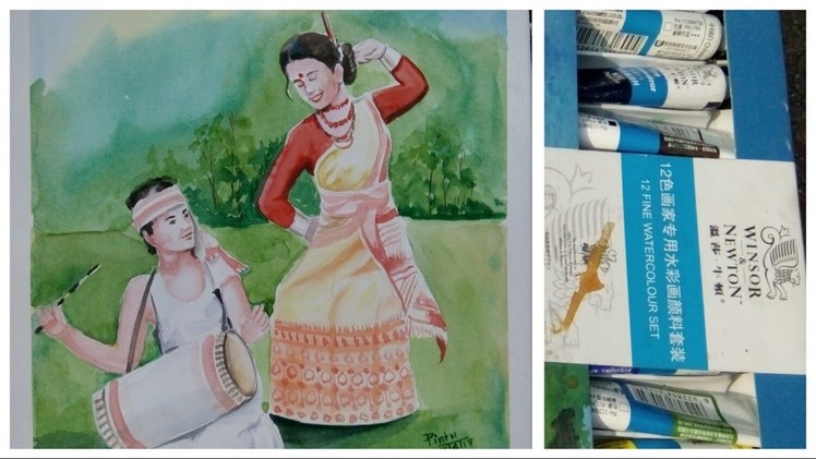 Painting of Bihu Dance | Assam | How to draw Bihu Dance | watercolor