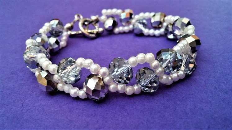 Pearls And Crystal Beads Bracelet Pattern. How to make an elegant bracelet in 10 minutes