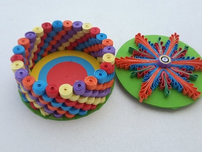 Quilled round box with paper quilling strips # quilling jewelry box  by art life