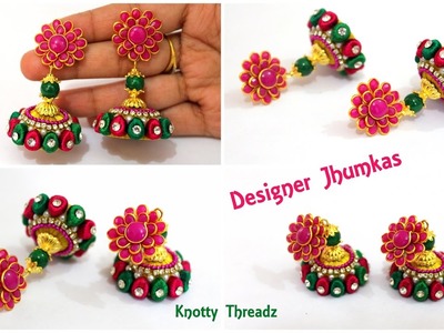 Silk Thread Jewellery | How to make Designer Silk Thread Jhumkas at Home | Earrings | Tutorial !!