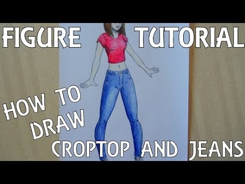 TUTORIAL HOW TO DRAW a girl in crop top and jeans. Figures