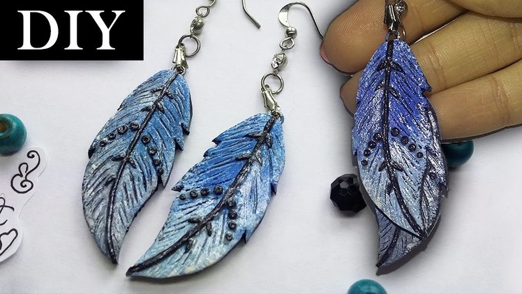 DIY EASY | Blue Feather Earrings - Polymer Clay Tutorial