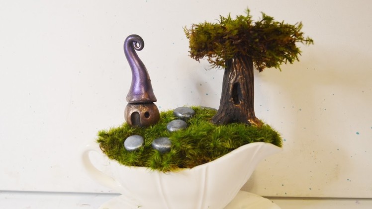DIY Gravy Boat Fairy Garden With Polymer Clay