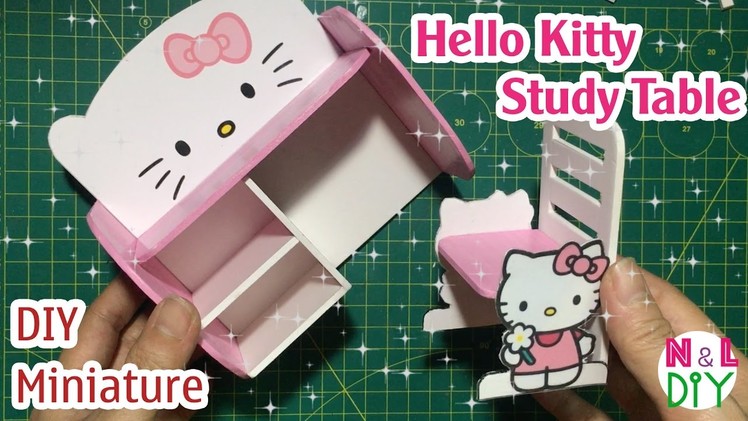 DIY Miniature Hello Kitty Study Table | How to make Hello Kitty Table for Dollhouse