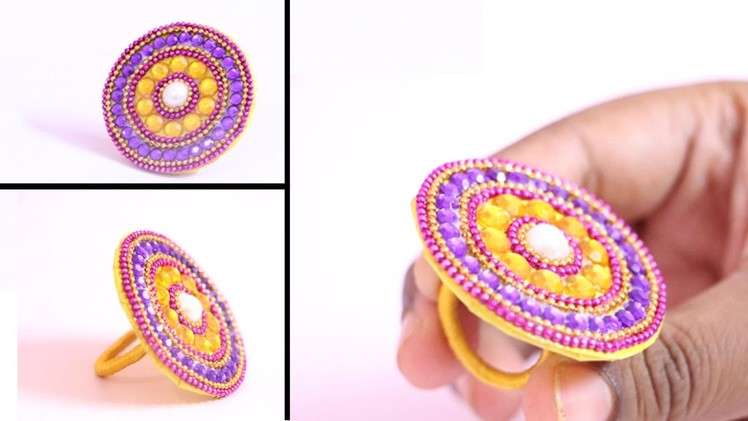 DIY Paper Ring | Designer Party Wear Ring | Silk Thread Ring Making