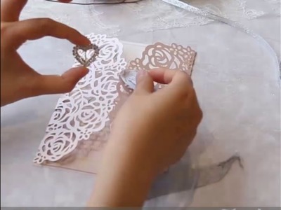 DIY Rose Design Laser Cut Wedding Invitations with Glitter Ribbons and Buckles