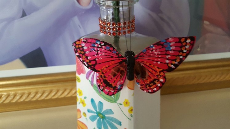 DIY Upcycled Bottle | Dollar Tree Napkin and Bling | Summer Craft Ideas
