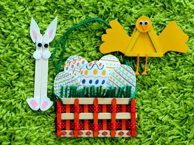 Easter Popsicle toys Basket Chicken Bunny ice cream sticks art craft kids play fun idea diy tutorial