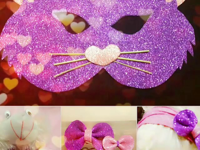 Easy craft with glittered sheets. DIY: cat mask n hair clip