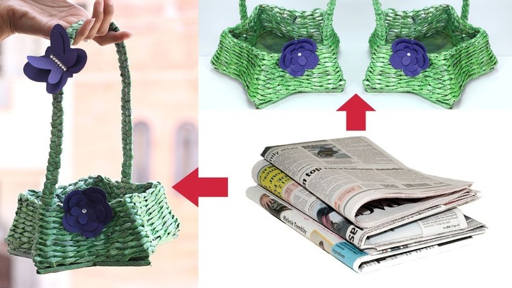 How to Make Newspaper Basket with Handle | Waste Material Craft Idea