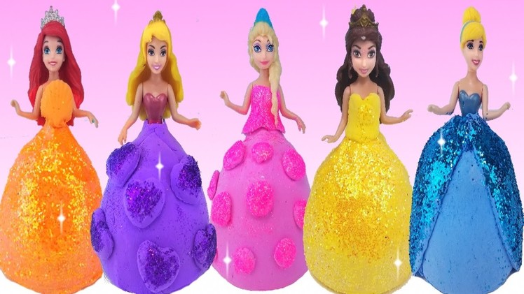 DIY Sparkle Disney Princess Dresses with New Morph Dough Doh Play Modelling Clay Kids Finger Family