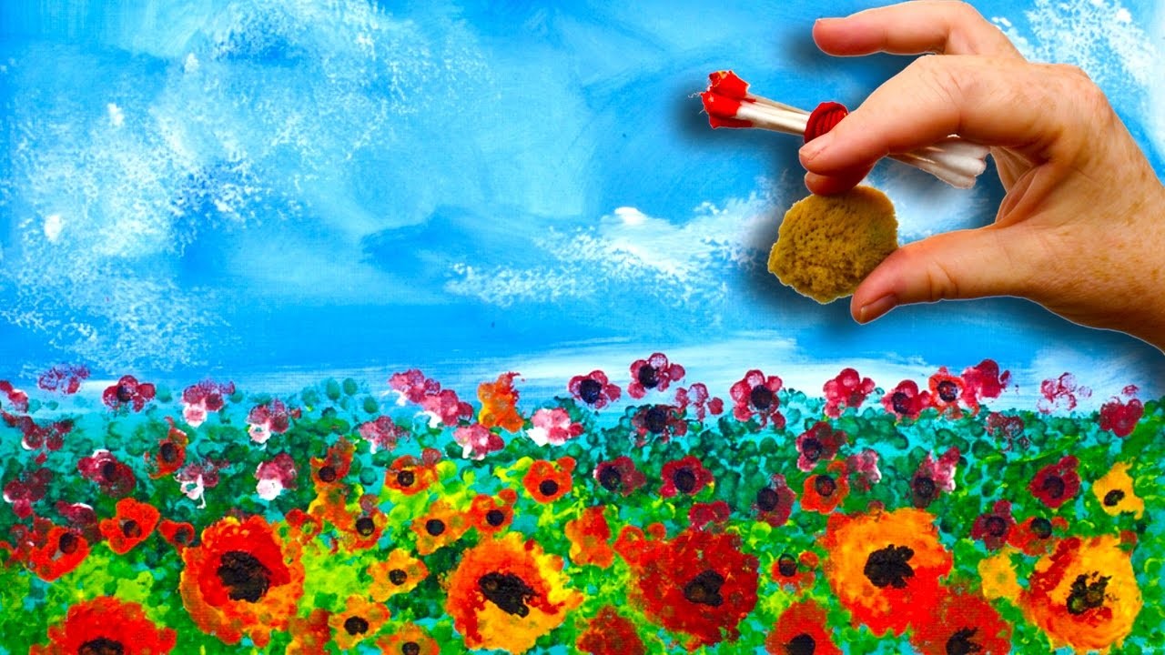 EASY Poppies NO BRUSHES ACRYLIC Painting Sponge And Cotton Swabs   Easy Poppies No Brushes JggC O 