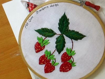 Hand Embroidery Art -  Beautiful strawberry design with back & buttonhole stitch