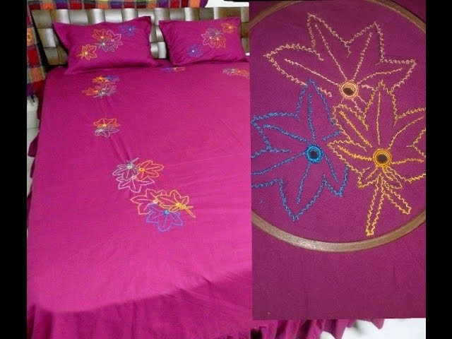 Hand Embroidery bed sheet design  (braid stitch,coral stitch,mirror work)