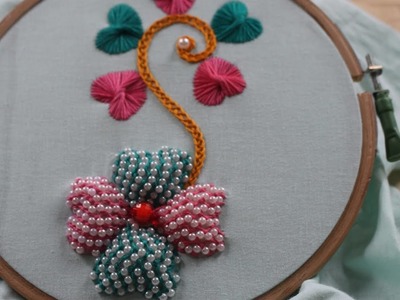 Hand Embroidery Designs | Beads Padded Butterfly Stitch | Stitch and Flower-145