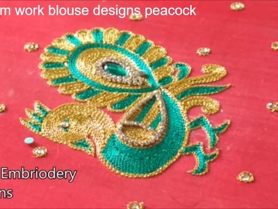 Hand embroidery designs, hand embroidery designs for beginners,peacock embroidery designs for blouse