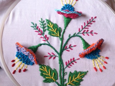 Hand embroidery stitches. hand embroidery designs. 3d flower.