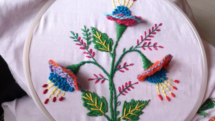 Hand embroidery stitches. hand embroidery designs. 3d flower.