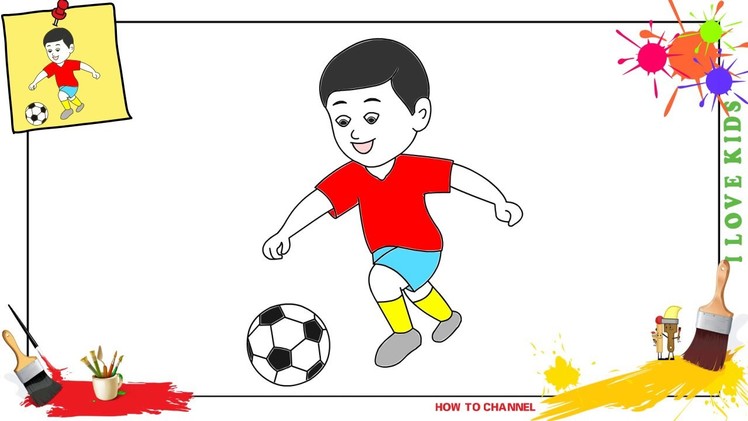 How to draw a boy playing soccer EASY & SLOWLY step by step for kids