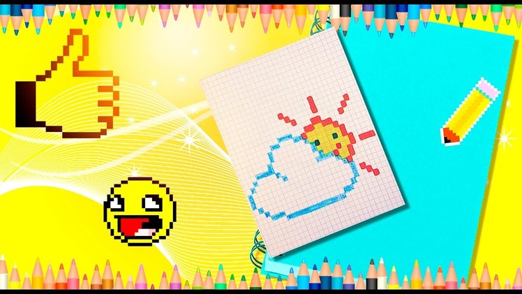 How to draw a cloud and the sun? Pixel sun and pixel cloud.