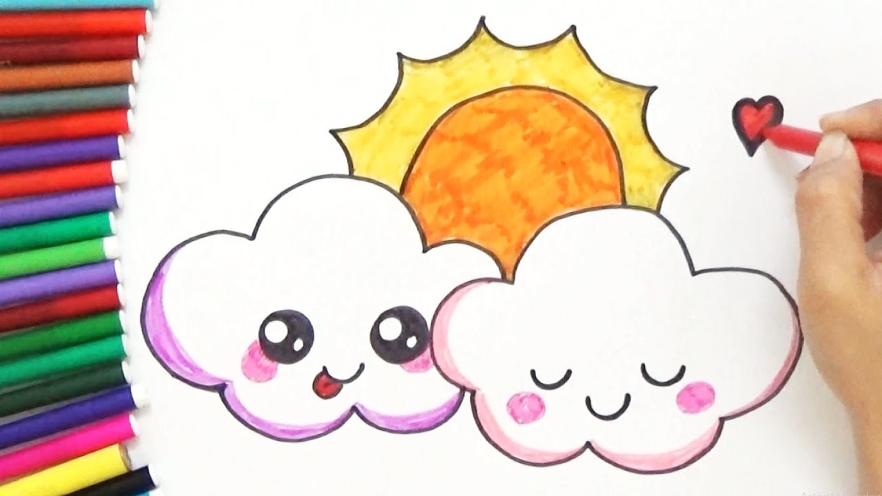 How to Draw cute Sun and Clouds - Cute and Easy, BoDraw