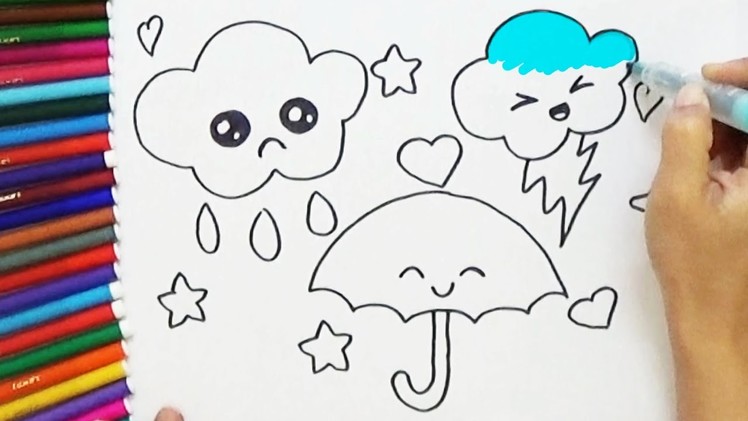 How to Draw cute Umbrella and Clouds - Cute and Easy | BoDraw