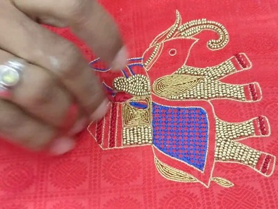Colourful Elephant Design using French Knots Embroidery