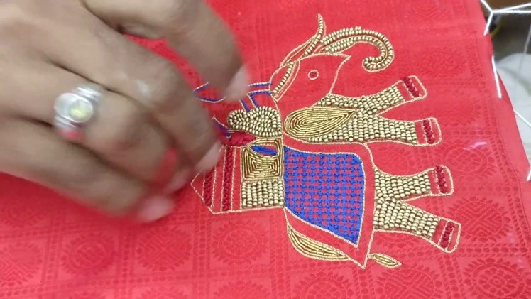Colourful Elephant Design using French Knots Embroidery