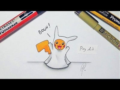 Cute Ghost Pikachu - Halloween Drawing