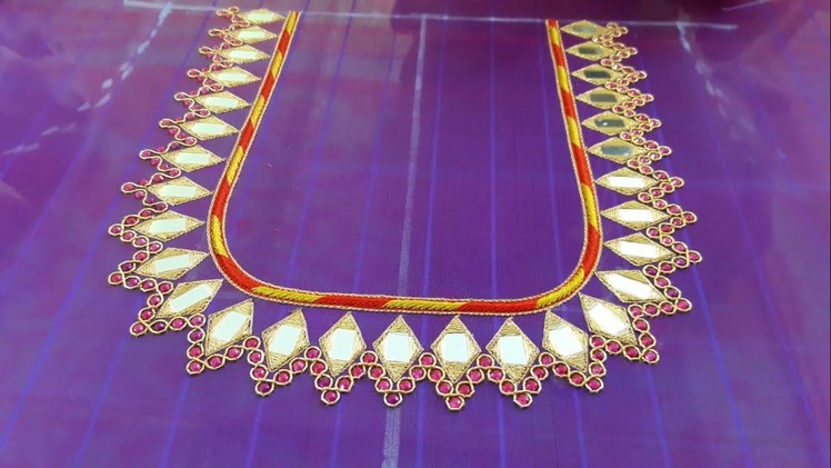 Detailed View of Mirror and Stones work - Mirror work Blouse