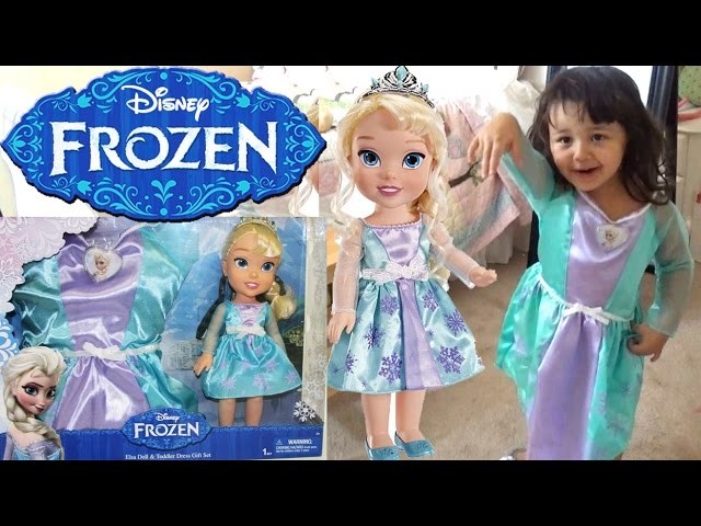 Disney Frozen Elsa Doll and Toddler Dress Gift Set - Dress Up in Elsa Costume and Singing Let it Go