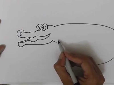 Draw an Alligator in two minutes easy steps for beginners, children.