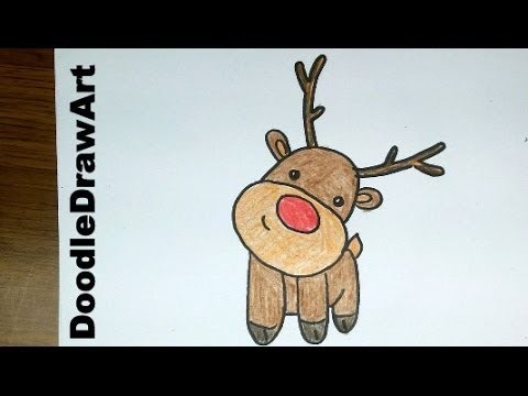 Drawing: How To Draw a Cute Cartoon Rudolph Reindeer Baby - Easy Lesson