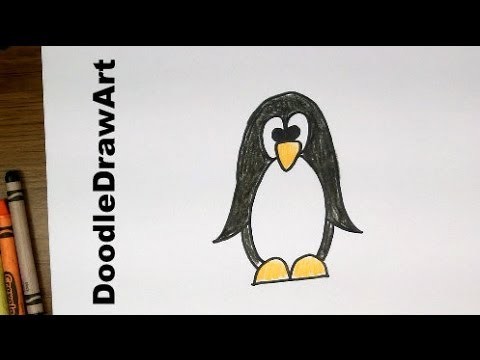 Drawing: How To Draw Cartoon Penguin - Easy Art Tutorial for Kids or Beginners [HD]