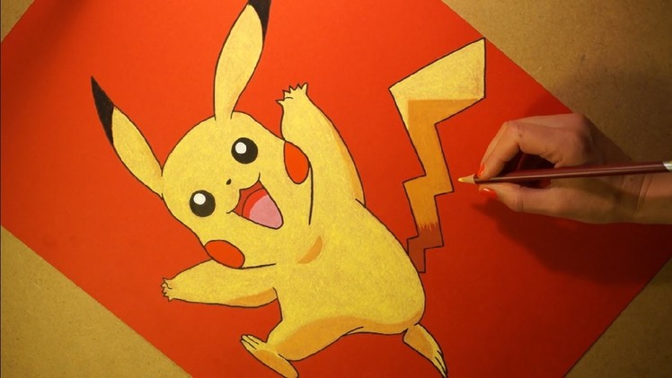 Drawing Pikachu Pokemon. Soft Pastel.