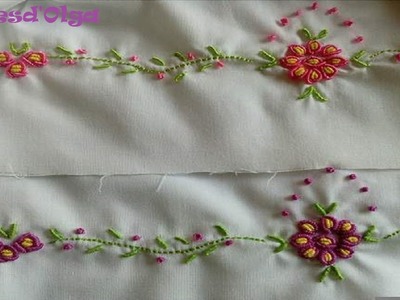 Embroidered flowers with Bullion Stitch on a skirt