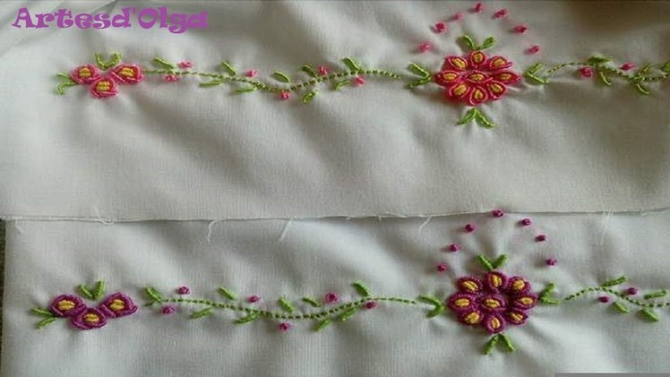 Embroidered flowers with Bullion Stitch on a skirt