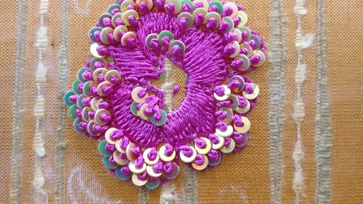 Floral work using long and short stitch and sequin work - Embroidery