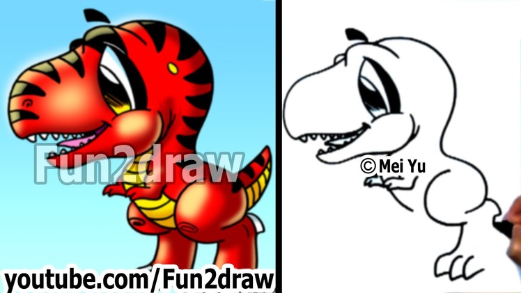 Fun Things to Draw - How to Draw a Dinosaur T-Rex - Drawing Lessons - Fun2draw