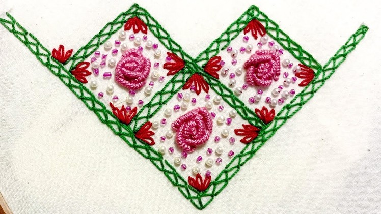 Hand Embroidery:Fancy border stitch.close feather stitch