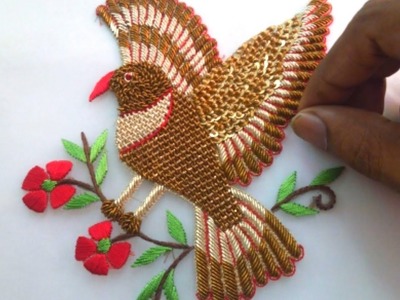 Hand Embroidery : How To Make Zardosi Embroidery Bird figure | Hand Embroidery Bird figure