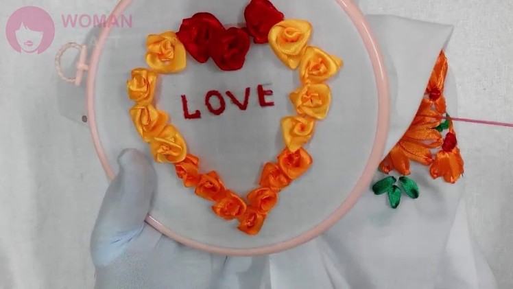 Hand Embroidery - Writing "Love" in Ribbon Roses Stitch