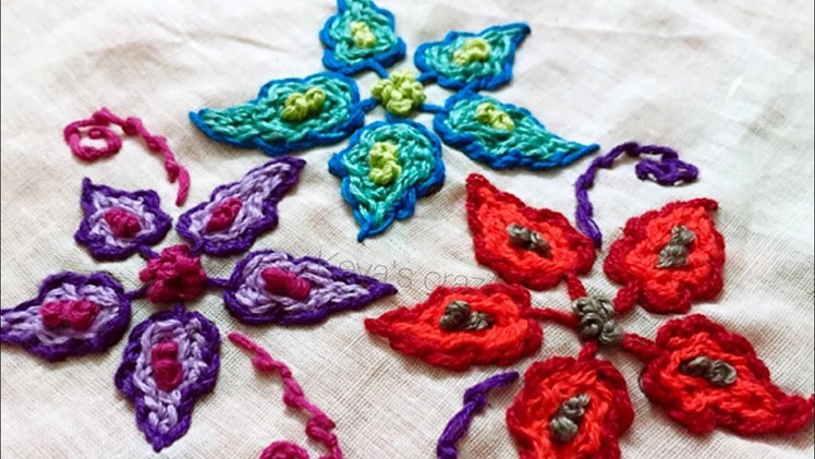 Handembroidery flower filling stitch | knot stitch variation | scroll stitch filling in flower | 153