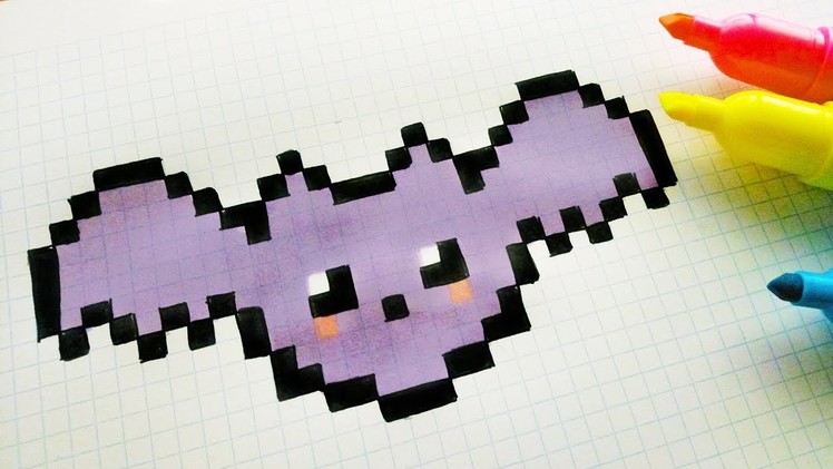 Handmade Pixel Art - How To Draw a Kawaii Bat #pixelart #Halloween