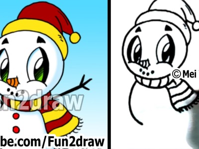 How to Draw a Cartoon Snowman - Cute Art Drawing Lessons - Fun2draw