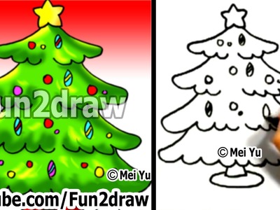 How to Draw a Christmas tree in 1 min - How to Draw Easy Drawings - Fun2draw
