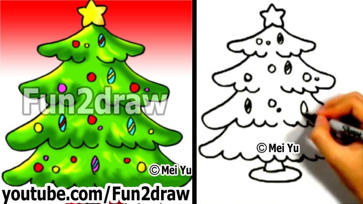 How to Draw a Christmas tree in 1 min - How to Draw Easy Drawings - Fun2draw