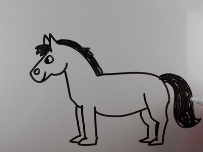 How to Draw a Horse Step by Step Very Easy for Kids. Drawing on a Whiteboard