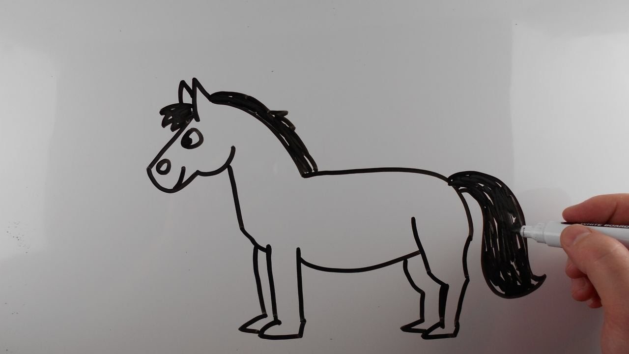 How to Draw a Horse Step by Step Very Easy for Kids. Drawing on a Whiteboard