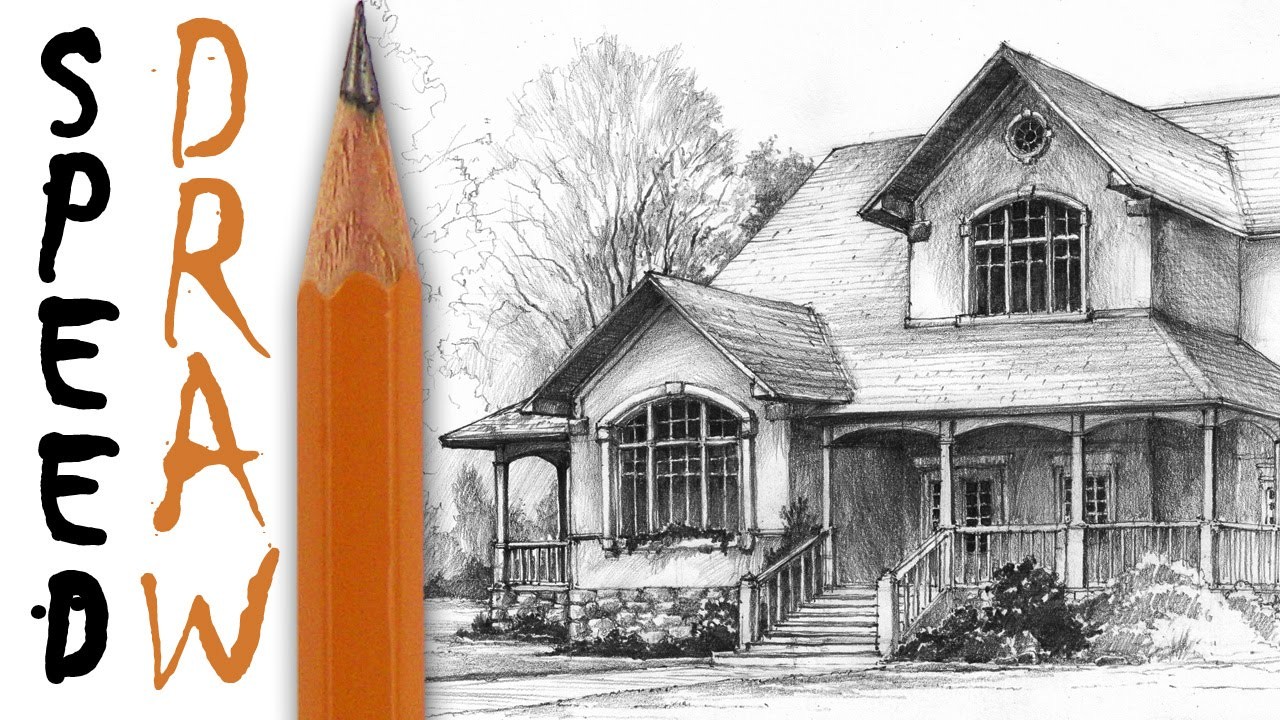 How to draw a house - architecture speed drawing